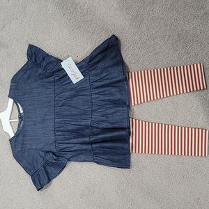 2pc set denim short sleeve to and stripped pants size 3t